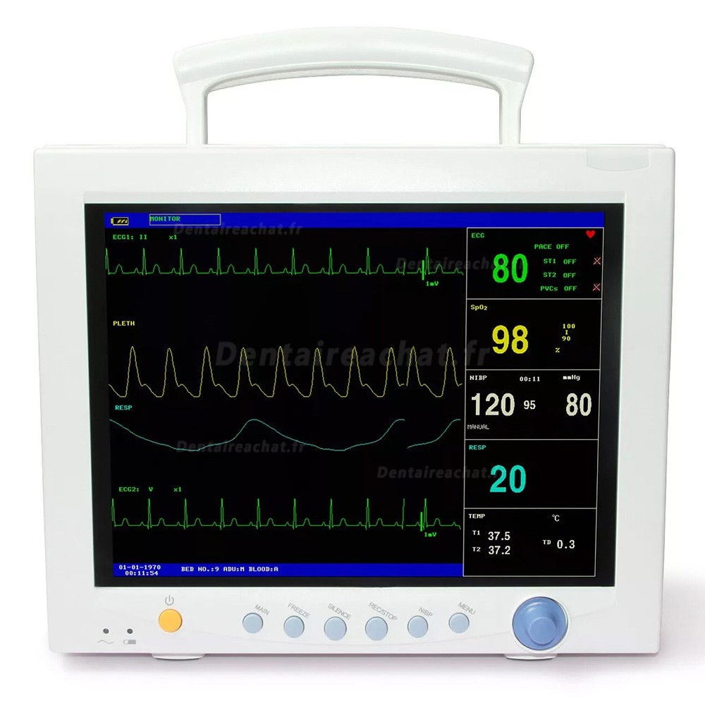 CONTEC® CMS7000 Moniteur multiparamétrique (Température, Respiration, Fréquence de pouls, NIBP, SpO2, ECG)